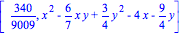 [340/9009, x^2-6/7*x*y+3/4*y^2-4*x-9/4*y]
